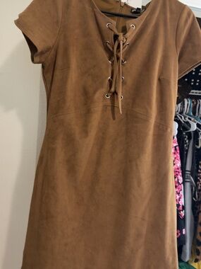 Express Faux-Suede Lace-Up Mini Dress in Brown